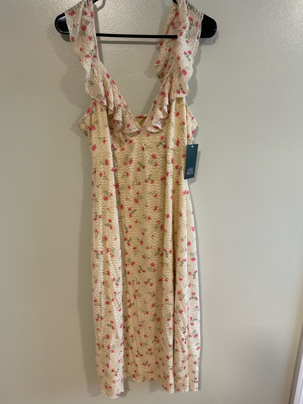 NWT Wild Fable Floral Ruffle Strap Midi Dress XXL Yellow Cottagecore